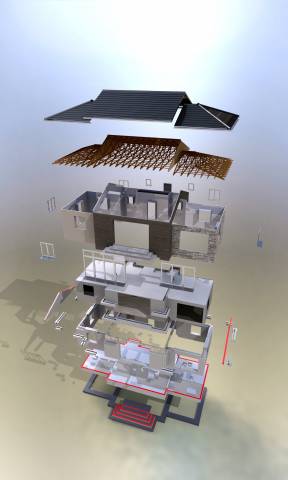 Concept de construction avec une isolation en mousse expansée - vue éclatée